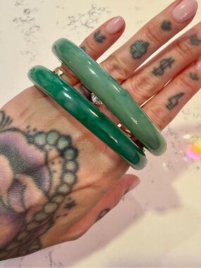 vintage jade green marbled swirl bangle bracelets